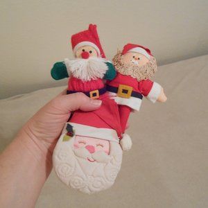 Vintage Plush Santa Ornaments (3)